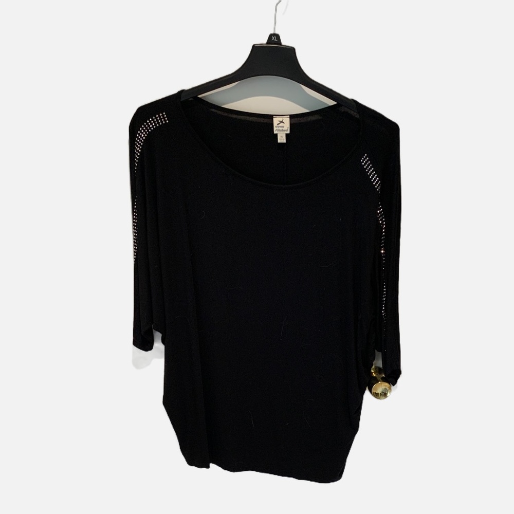 Cover Stitched sweater, black with glitter, mid length sleeves, size XL